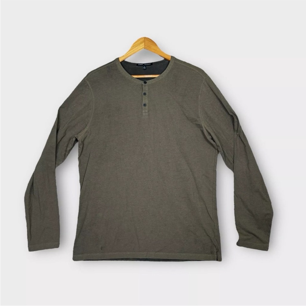 Robert Barakett Shirt Mens Large Green Brighton Henley Pullover Long Sleeve